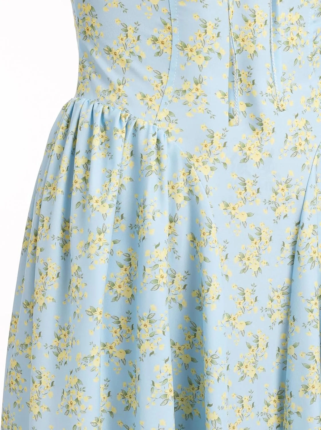 OBEEII Women Floral Corset Dress Halter Neck Low Cut Bustier Midi Dress Flowy Pleated Hem Summer Sundress with Pockets