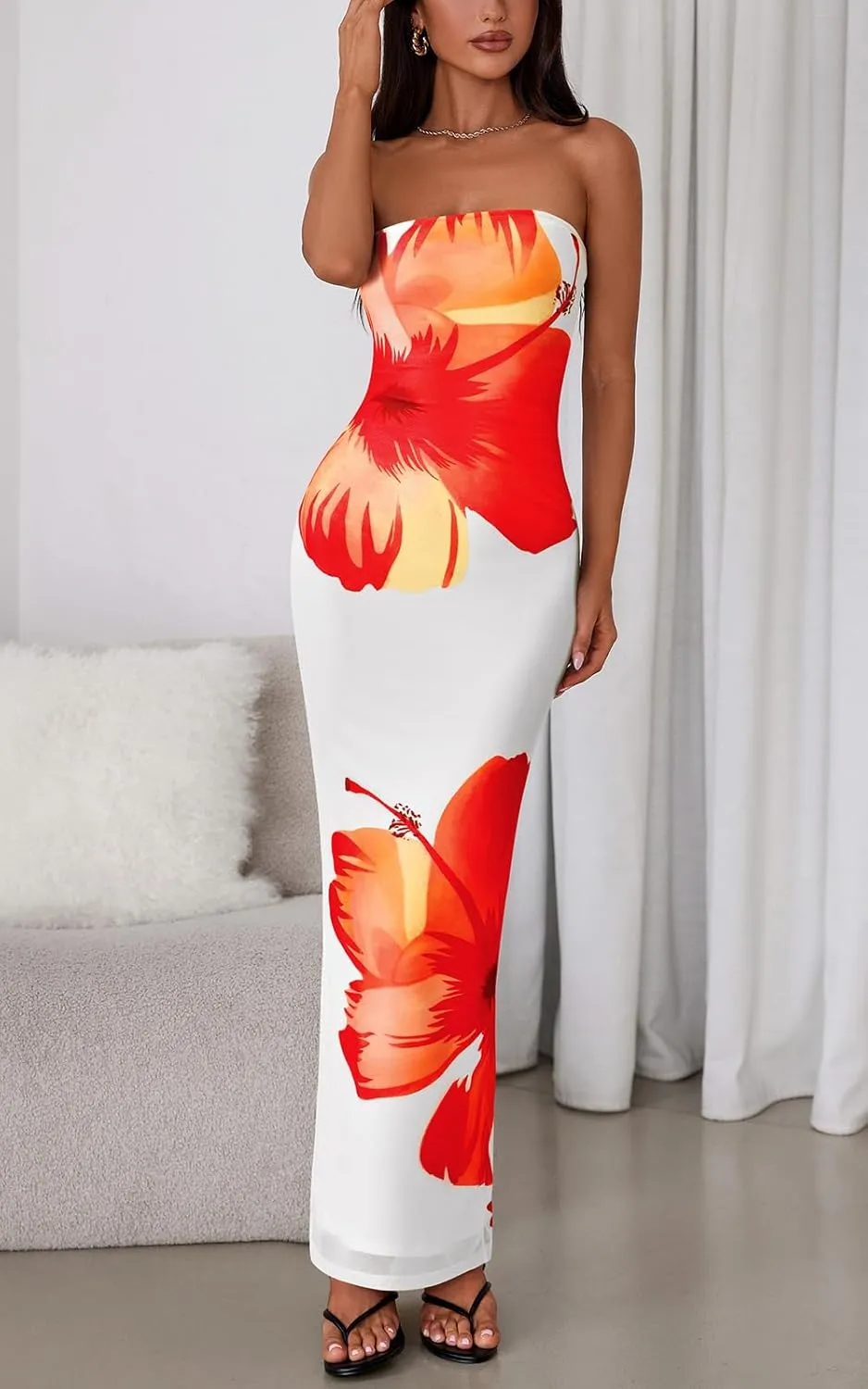 PRETTYGARDEN Strapless Bodycon Floral Maxi Summer Dresses for Women 2025 Elegant Classy Tube Top Cocktail Wedding Guest Dress