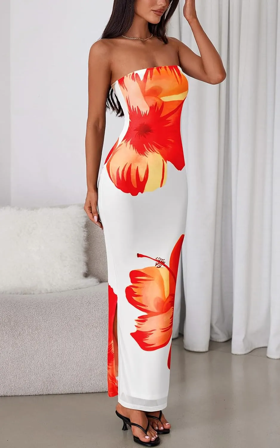 PRETTYGARDEN Strapless Bodycon Floral Maxi Summer Dresses for Women 2025 Elegant Classy Tube Top Cocktail Wedding Guest Dress