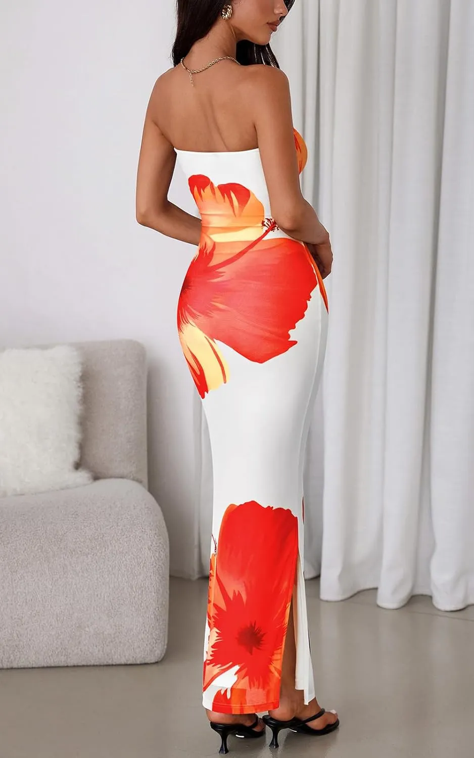 PRETTYGARDEN Strapless Bodycon Floral Maxi Summer Dresses for Women 2025 Elegant Classy Tube Top Cocktail Wedding Guest Dress