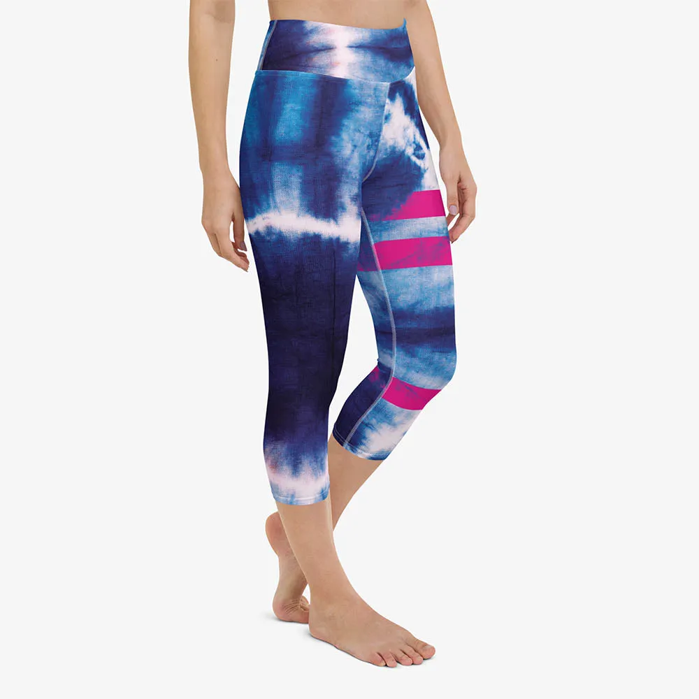 Printed Capris "Tie Dye Stripe" Blue/Magenta