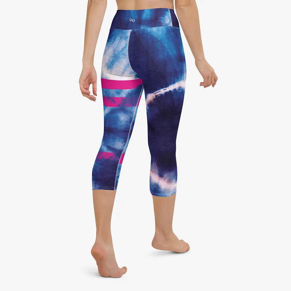 Printed Capris "Tie Dye Stripe" Blue/Magenta