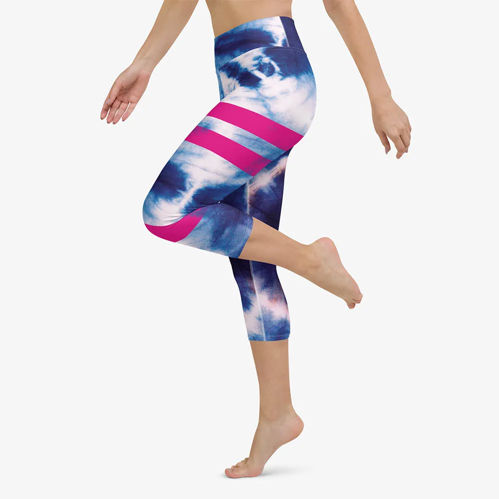 Printed Capris "Tie Dye Stripe" Blue/Magenta