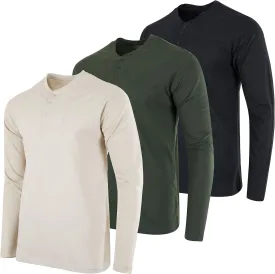 Real Essentials 3 Pack: Men's Cotton Short & Long Sleeve Henley T-Shirt Performance Activewear (Available in Big & Tall)