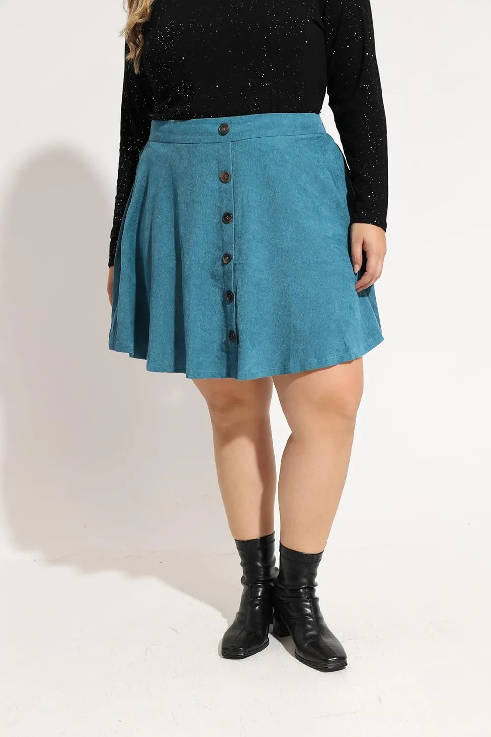 RITERA Plus Size Basic Versatile Stretchy Elastic Waist Flared Casual Mini Skater Skirt/Pleated Plaid Skirt for Women XL-5XL
