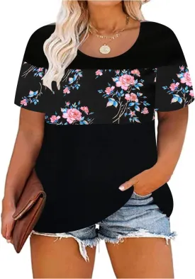 RITERA Plus Size Tops for Women Short Sleeve Raglan Tunic Casual Colorblock Shirts Oversized Crewneck Henley Shirts