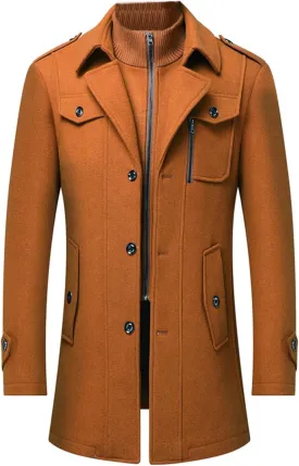 SOMTHRON Men's Wool Blend Trench Coat Slim fit Single Breasted Notch Lapel Winter Jacket Business Pea Coat Overcoat