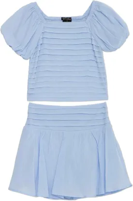 Speechless Girls' Puff Sleeve Pleated Top and Skater Mini Skirt Set