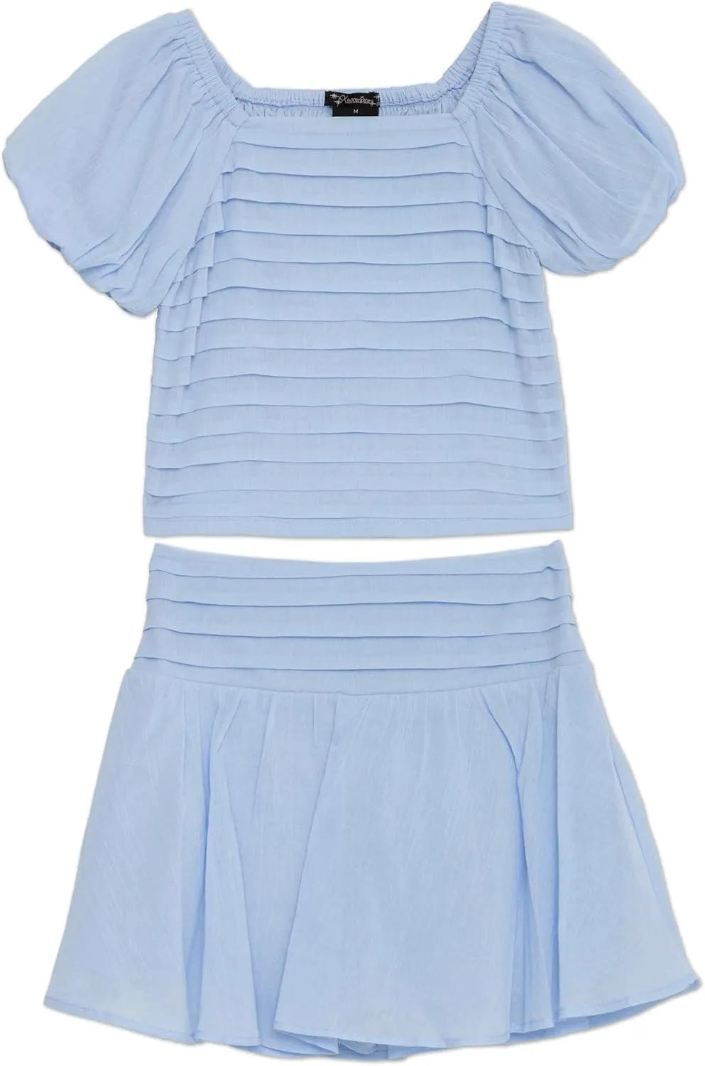Speechless Girls' Puff Sleeve Pleated Top and Skater Mini Skirt Set