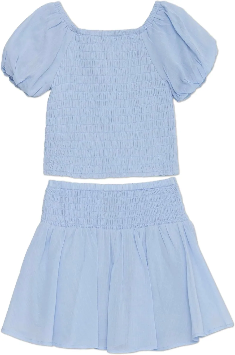 Speechless Girls' Puff Sleeve Pleated Top and Skater Mini Skirt Set