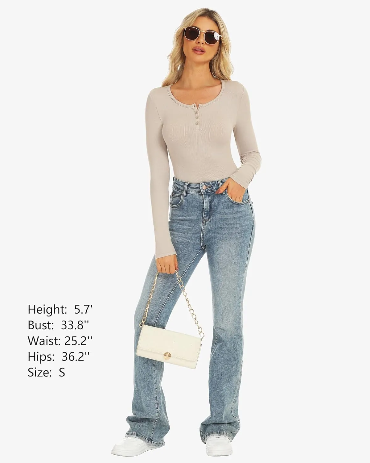 Stelle Henley Shirts for Women Long Sleeve Crop Top Ribbed Knit Button Slim Fitted Tops Casual Basic Blouse