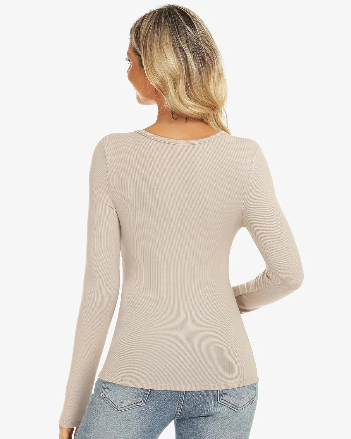 Stelle Henley Shirts for Women Long Sleeve Crop Top Ribbed Knit Button Slim Fitted Tops Casual Basic Blouse