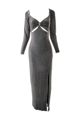 Tadashi Shoji Vintage Silver Lurex Cut Out Evening Dress, 1990s