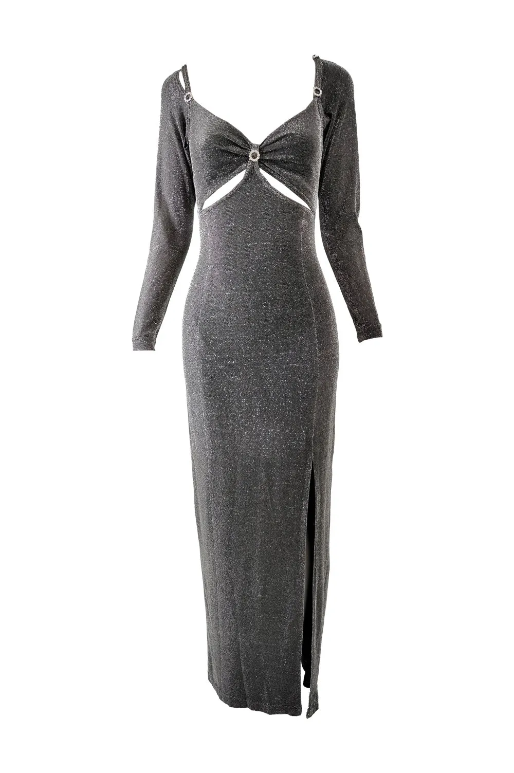 Tadashi Shoji Vintage Silver Lurex Cut Out Evening Dress, 1990s