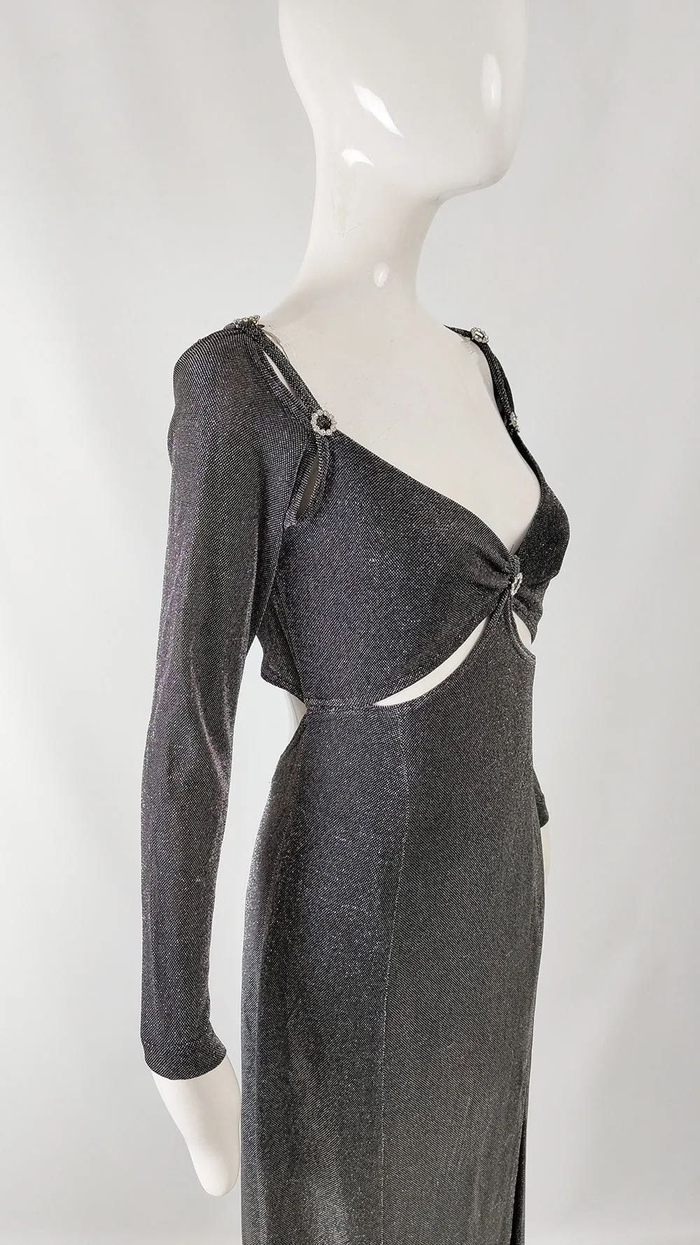 Tadashi Shoji Vintage Silver Lurex Cut Out Evening Dress, 1990s