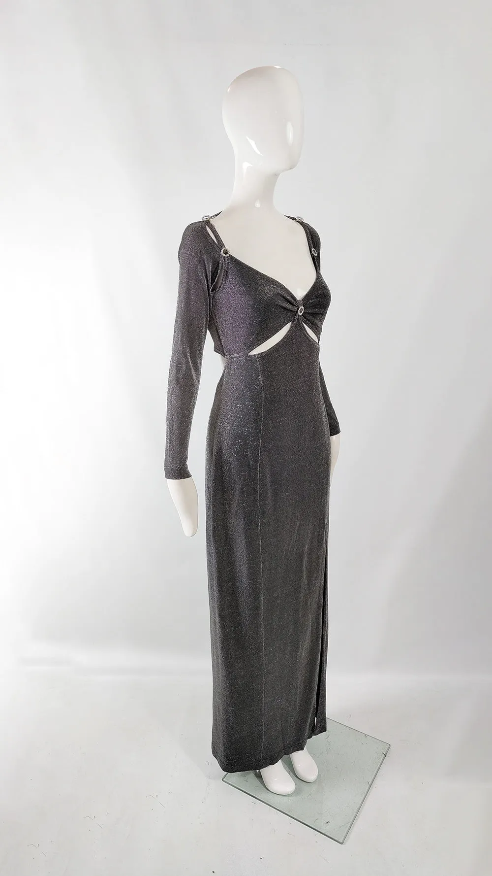Tadashi Shoji Vintage Silver Lurex Cut Out Evening Dress, 1990s