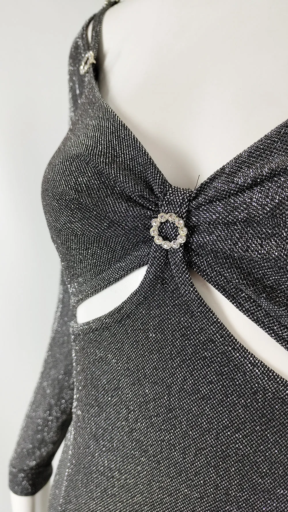 Tadashi Shoji Vintage Silver Lurex Cut Out Evening Dress, 1990s