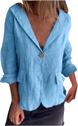 TANGNADE Linen Blazer Women Lightweight Casual Long Sleeve Spring Summer Jackets One Button Lapel Suit Blazer