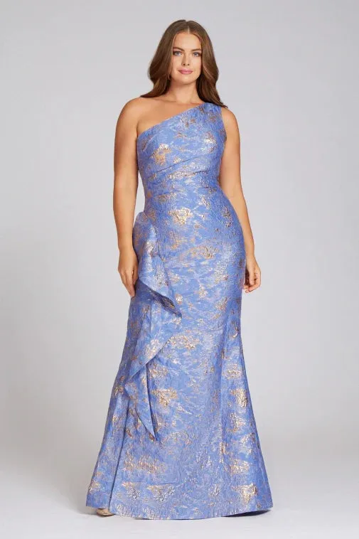 Teri Jon - 209064 - Jacquard One Shoulder Side Ruffle Gown