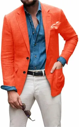 Wangyue Men's 2-Piece Linen Suit Casual Slim Fit Vintage Suits Groomsmen Tuxedos Wedding Summer Beach Blazer Pants Set