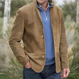Wiaofellas  - Vintage Mens Jackets Autumn Classy Solid Color Turndown Collar Blazer Top Fashion Casual suit Coat British Style Jacket Clothing