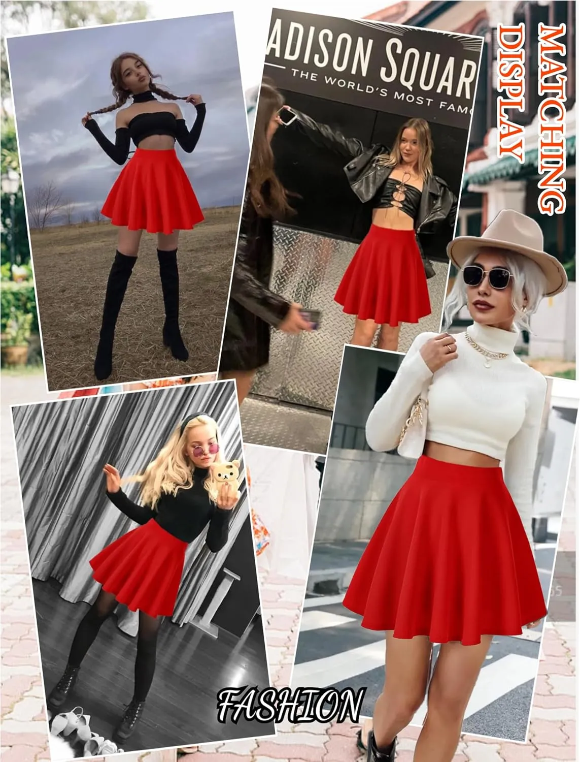 Women's Basic Stretchy Flared Mini Skater Skirt Versatile A-Line Casual Skirt with Fishnet Stockings S-XXL