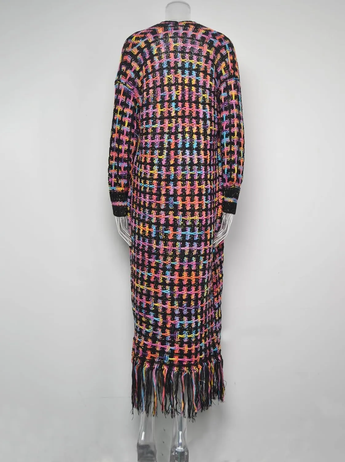 Womens Cardigan Maxi Long Boho Sweater Aztec Open Front Fringed Tassels Jacket Outwear