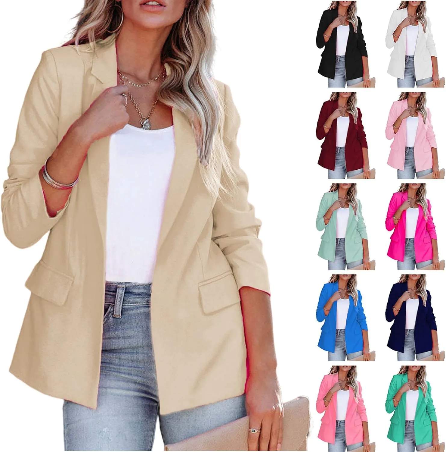 Womens Casual Office Blazer Jackets Front Open Cardigan Work Suit Jacket Long Sleeve Lapel Jacket Business Outfits