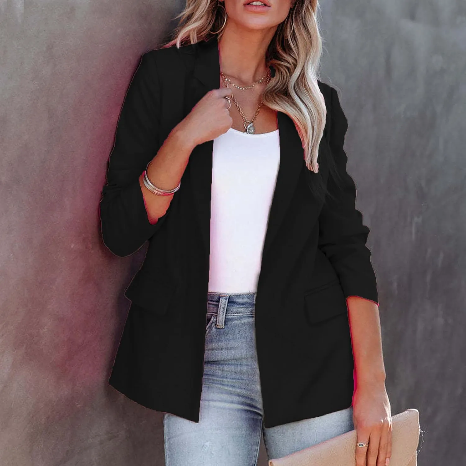 Womens Casual Office Blazer Jackets Front Open Cardigan Work Suit Jacket Long Sleeve Lapel Jacket Business Outfits