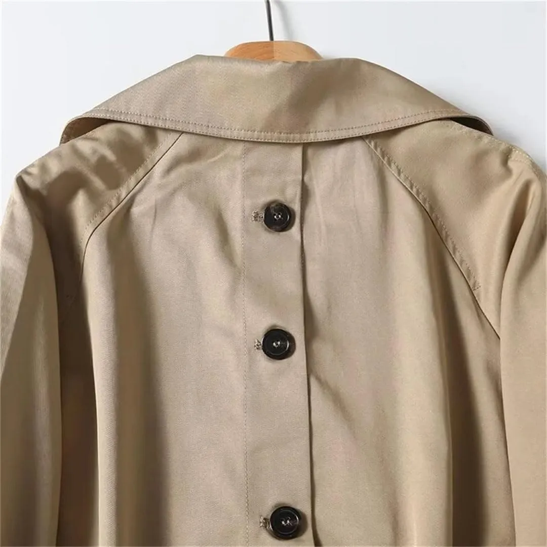 Women's Loose Fit Double Breasted Windbreaker Jacket Casual Long Sleeve Coat With Pockets Outerwear