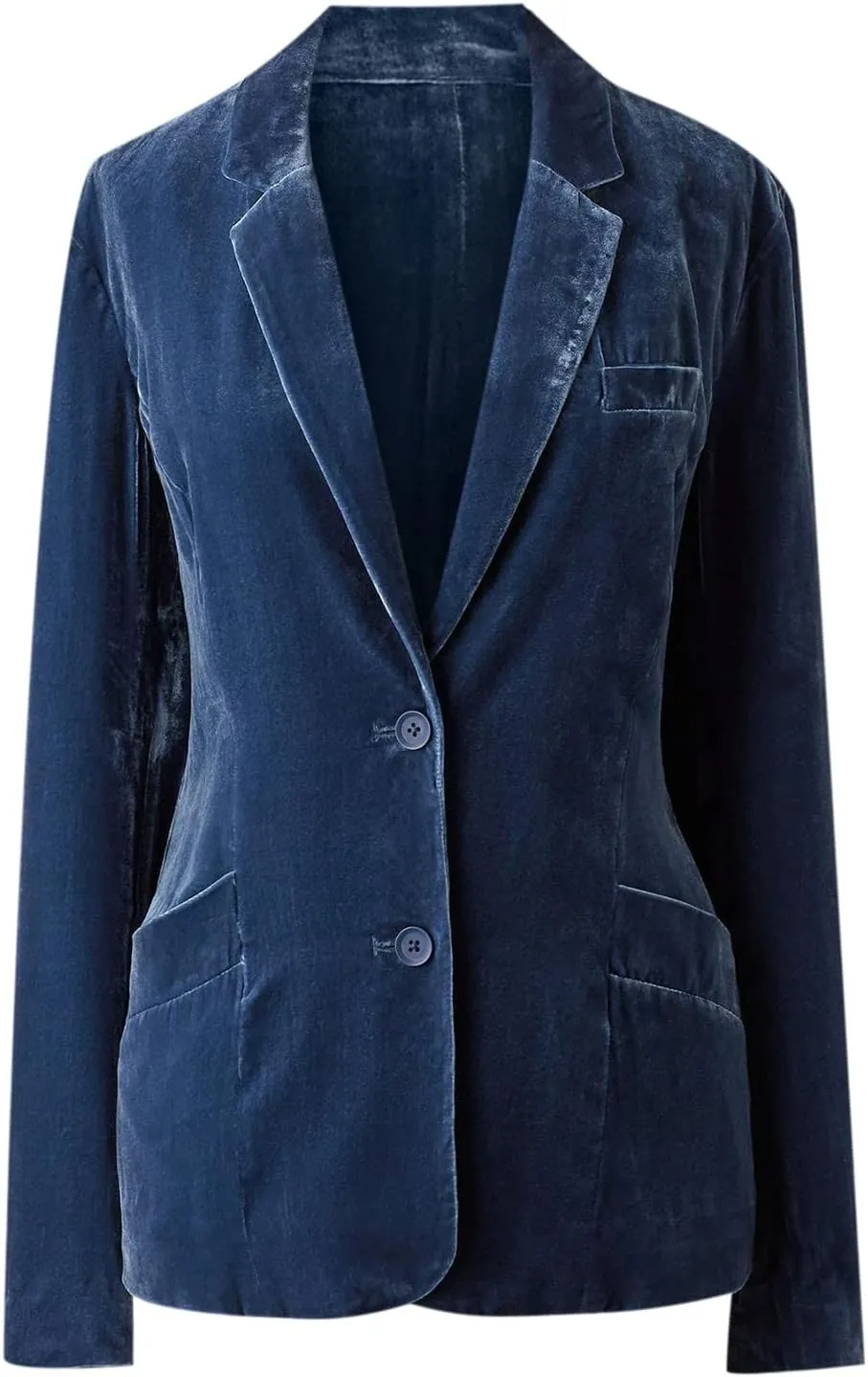 Womens Velvet Blazer Cozy Lightweight Outerwear Retro Buttons Long Sleeve Pokets Jacket Cardigan Coat Office Blazers