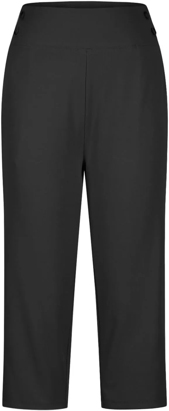 Work Pants for Women Summer High Waisted Stretchy Capris Dressy Casual Golf Capri Pants Pull On Slacks with Pockets