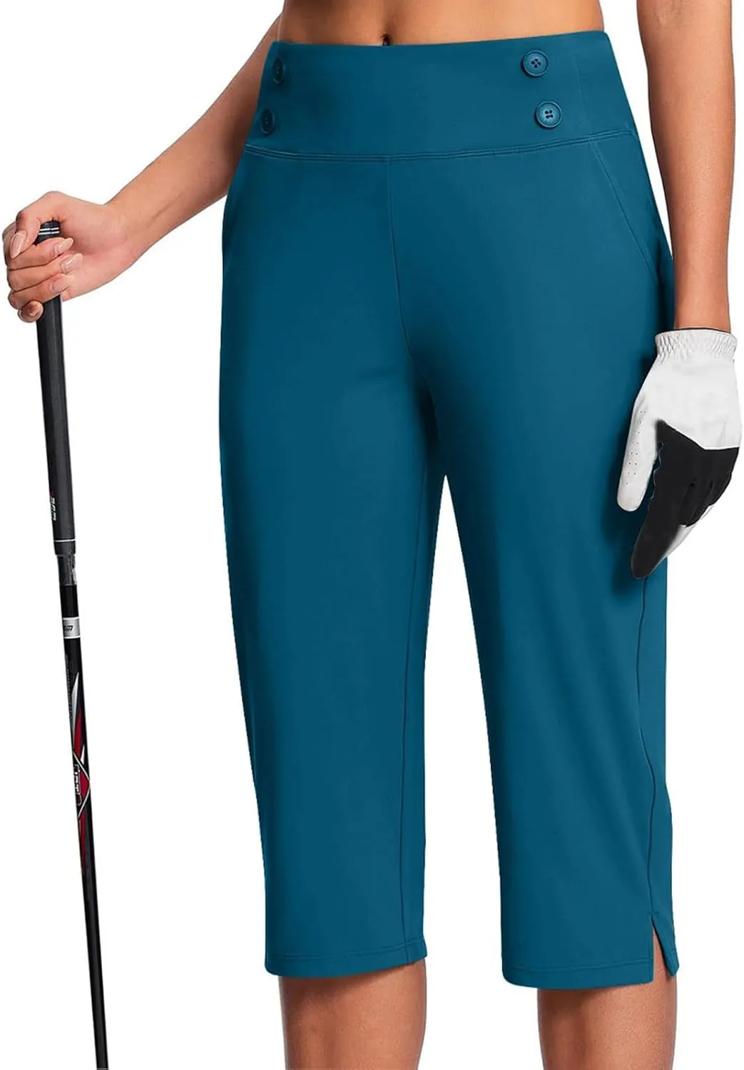 Work Pants for Women Summer High Waisted Stretchy Capris Dressy Casual Golf Capri Pants Pull On Slacks with Pockets