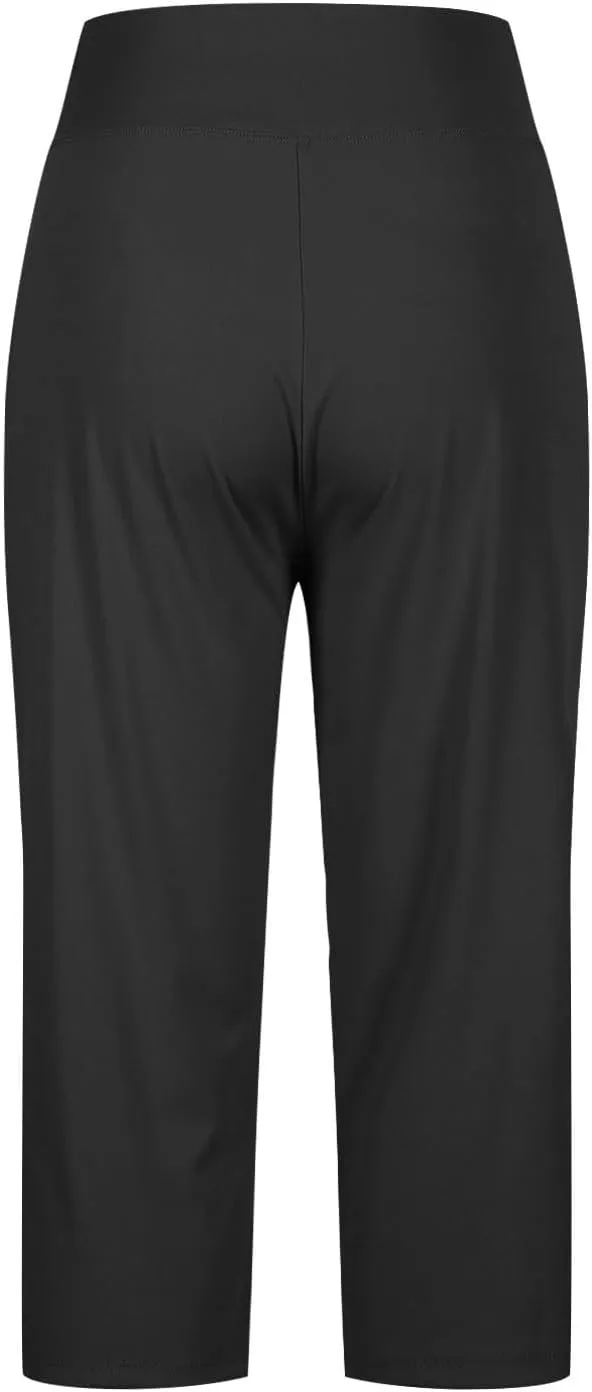 Work Pants for Women Summer High Waisted Stretchy Capris Dressy Casual Golf Capri Pants Pull On Slacks with Pockets