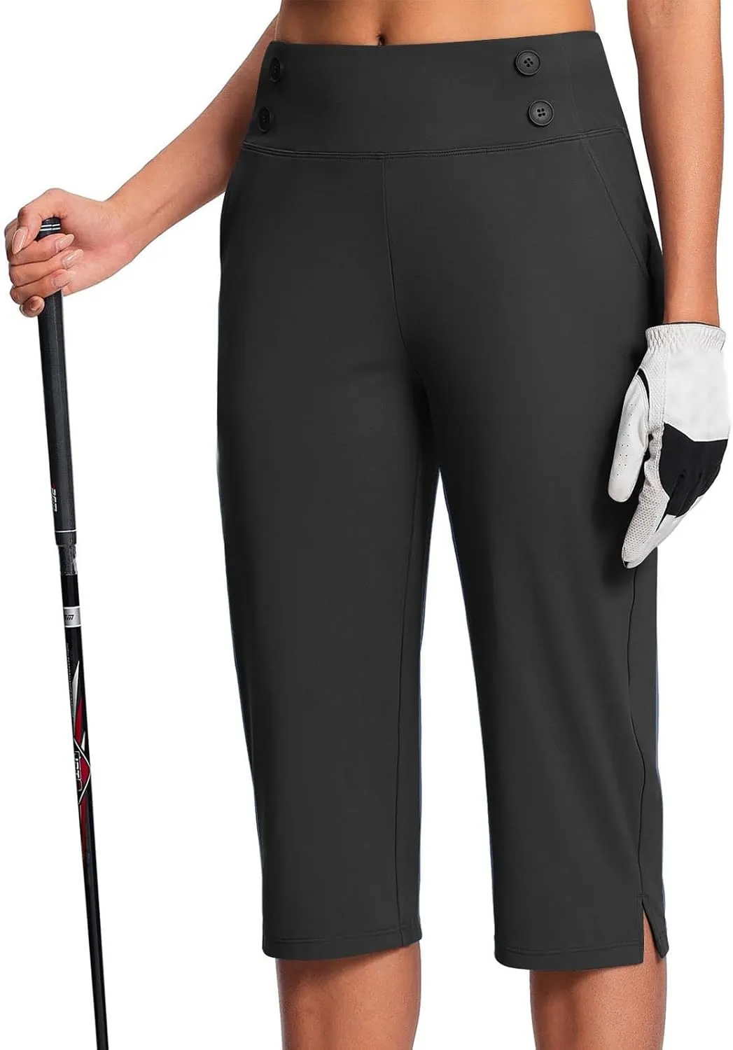 Work Pants for Women Summer High Waisted Stretchy Capris Dressy Casual Golf Capri Pants Pull On Slacks with Pockets