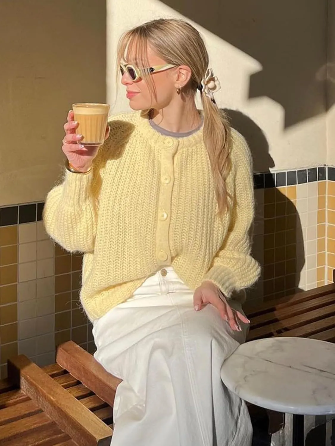 YKR Womens Fall Cardigan Sweater Long Sleeve Chunky Knit Open Front Button Loose Casual Cardigan Coat