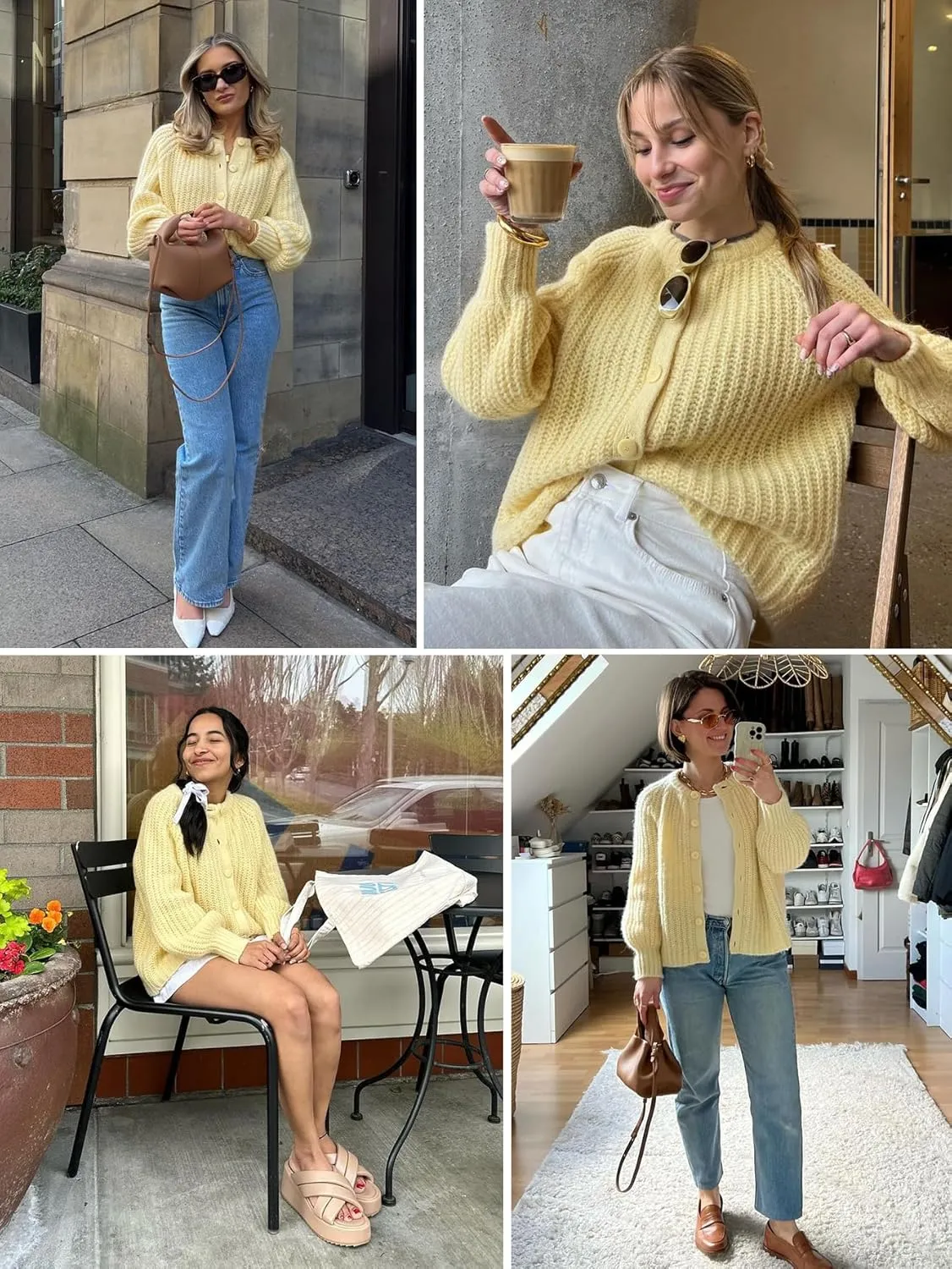 YKR Womens Fall Cardigan Sweater Long Sleeve Chunky Knit Open Front Button Loose Casual Cardigan Coat