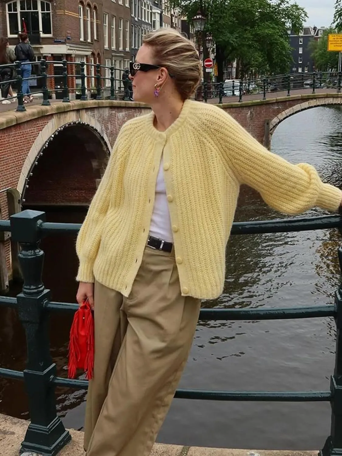 YKR Womens Fall Cardigan Sweater Long Sleeve Chunky Knit Open Front Button Loose Casual Cardigan Coat